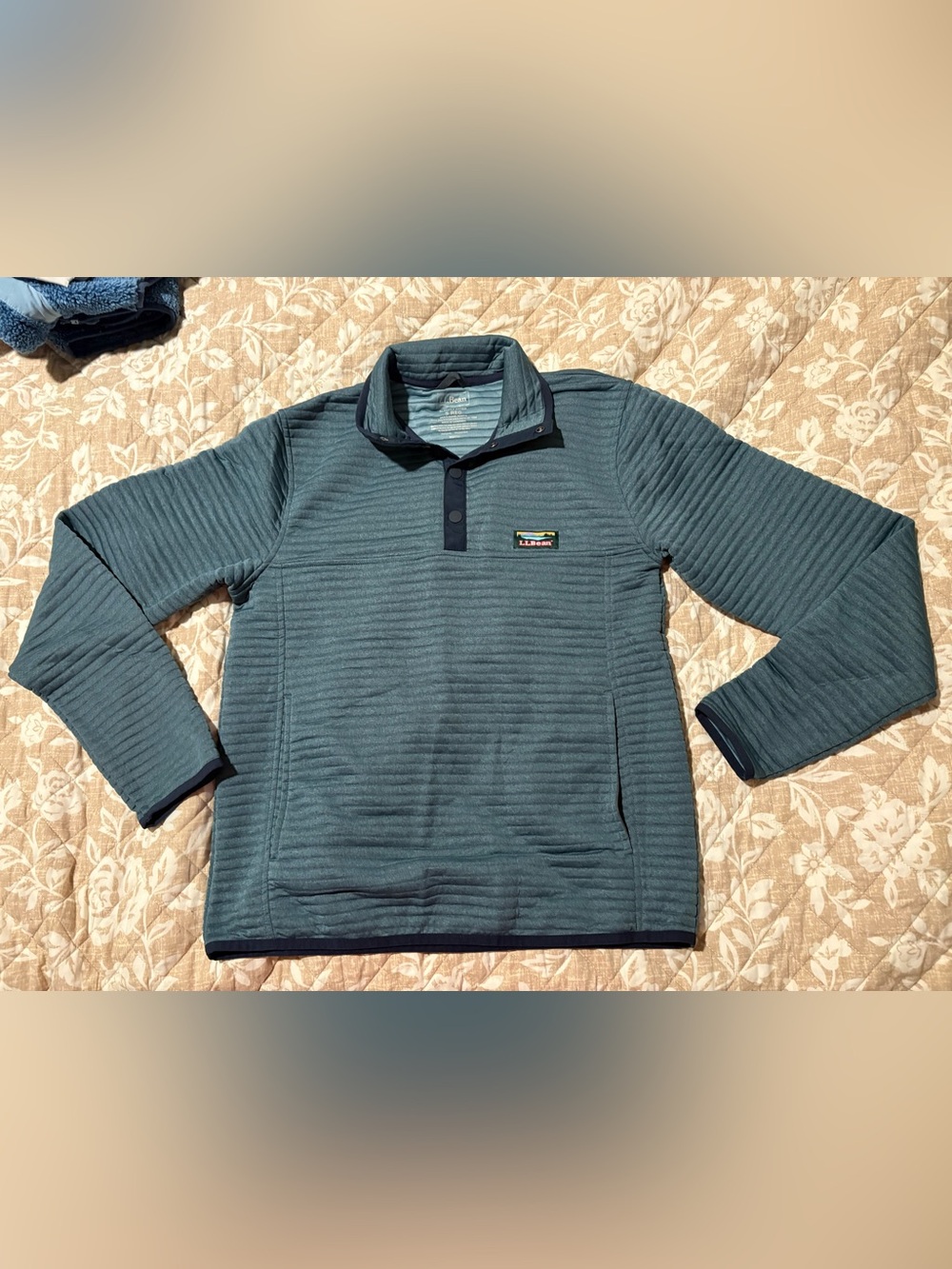 L.L. Bean Men’s Teal Quilted Snap-Quarter Pullover